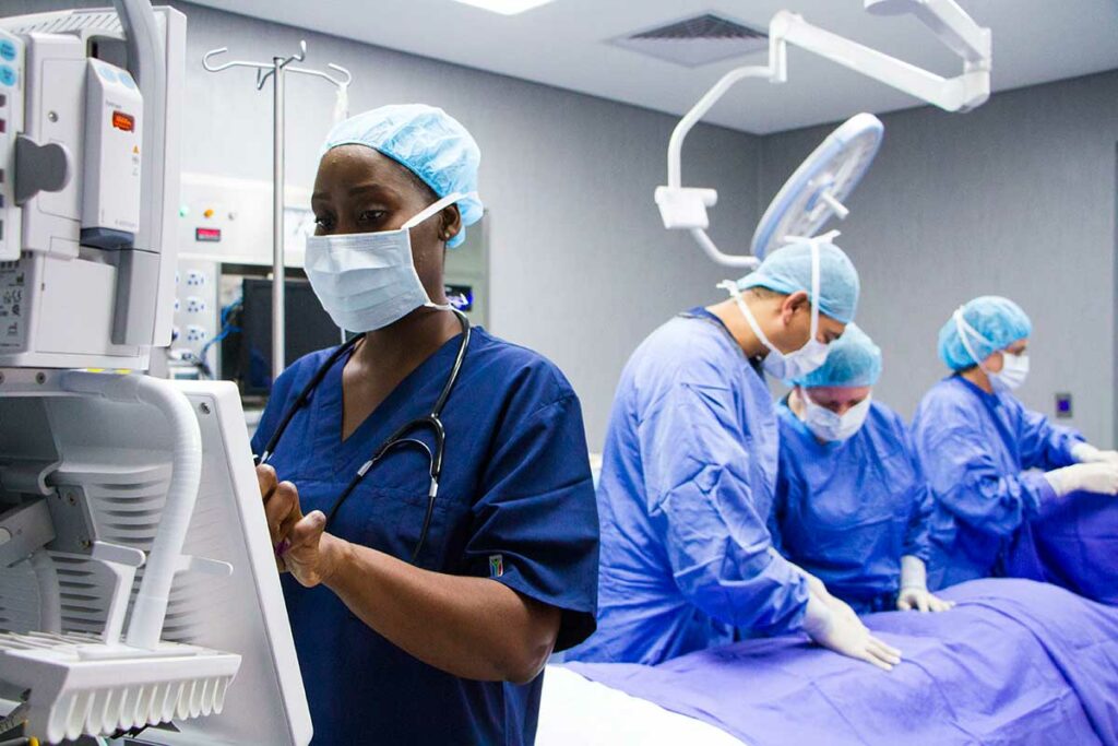 Healthcare volunteer at a clinic in Mwanza